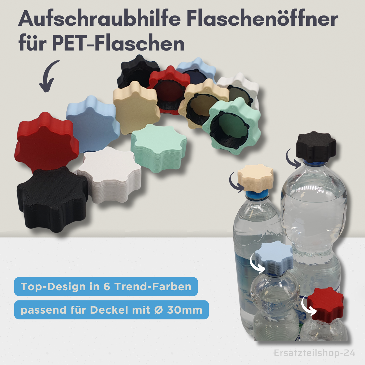 PET Aufschraubhilfe, Flaschenöffner Hilfe für Schraubverschluss, 6 Far