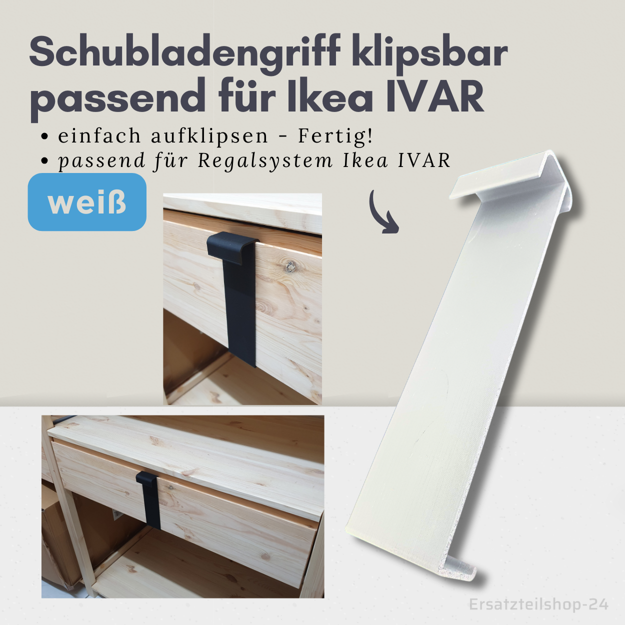 Ikea IVAR Schubladengriff - klipsbar, für Regalsystem IVAR, 4 Farben zur Wahl