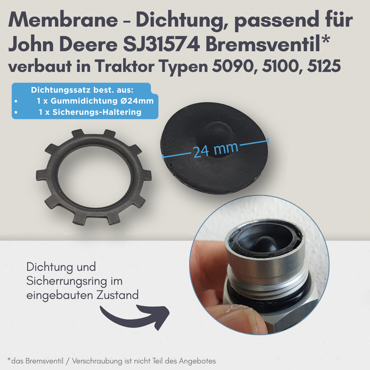 Membrane Dichtung, passend für MICO SJ31574 Bremsventil, John Deere 5090, 5100, 5125