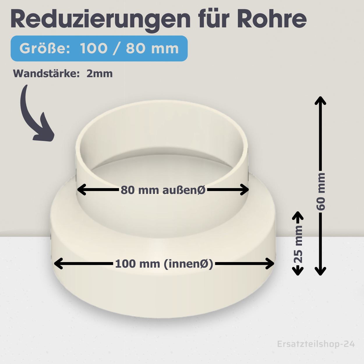 Reduzierstück für Rohre / Lüftungskanäle , große Auswahl von Ø 40 bis 200 mm