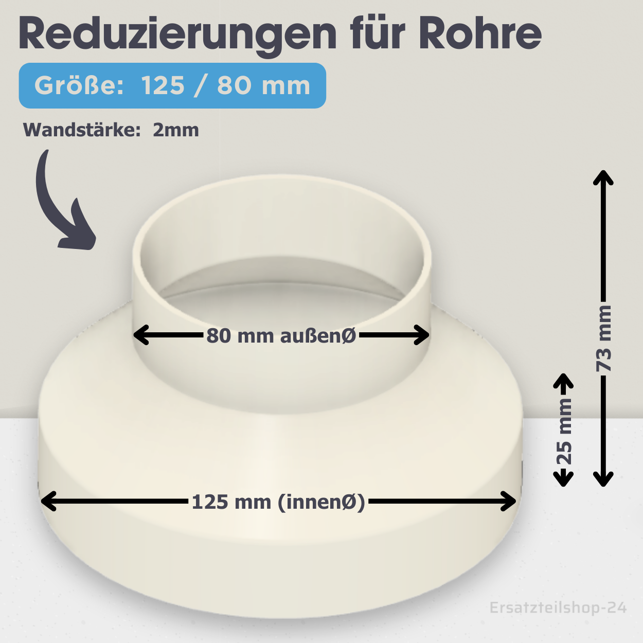 Reduzierstück für Rohre / Lüftungskanäle , große Auswahl von Ø 40 bis 200 mm
