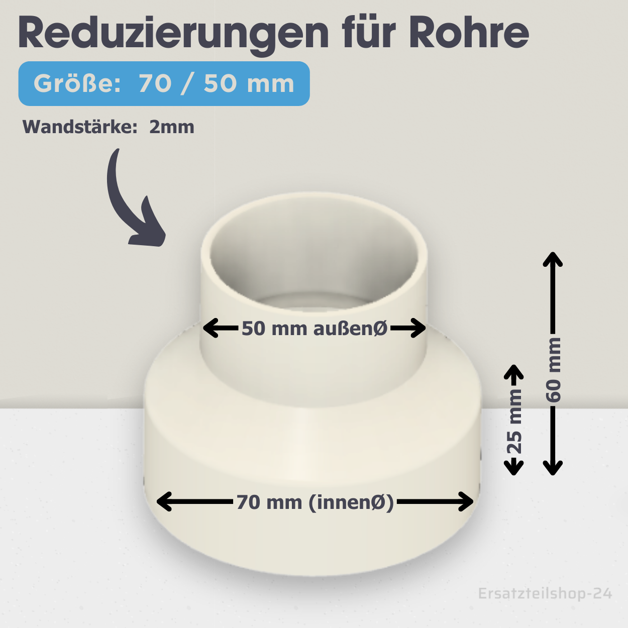 Reduzierstück für Rohre / Lüftungskanäle , große Auswahl von Ø 40 bis 200 mm