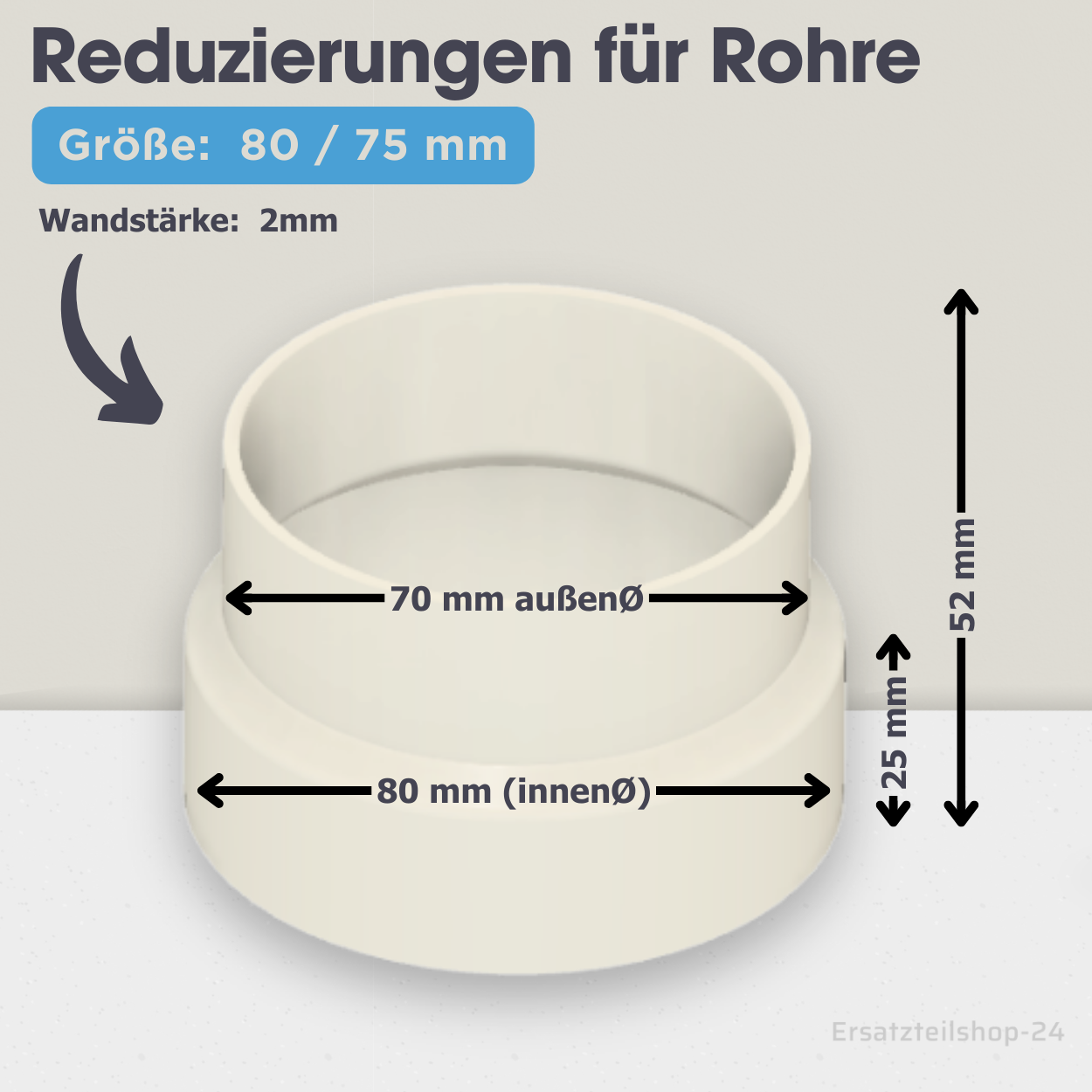 Reduzierstück für Rohre / Lüftungskanäle , große Auswahl von Ø 40 bis 200 mm