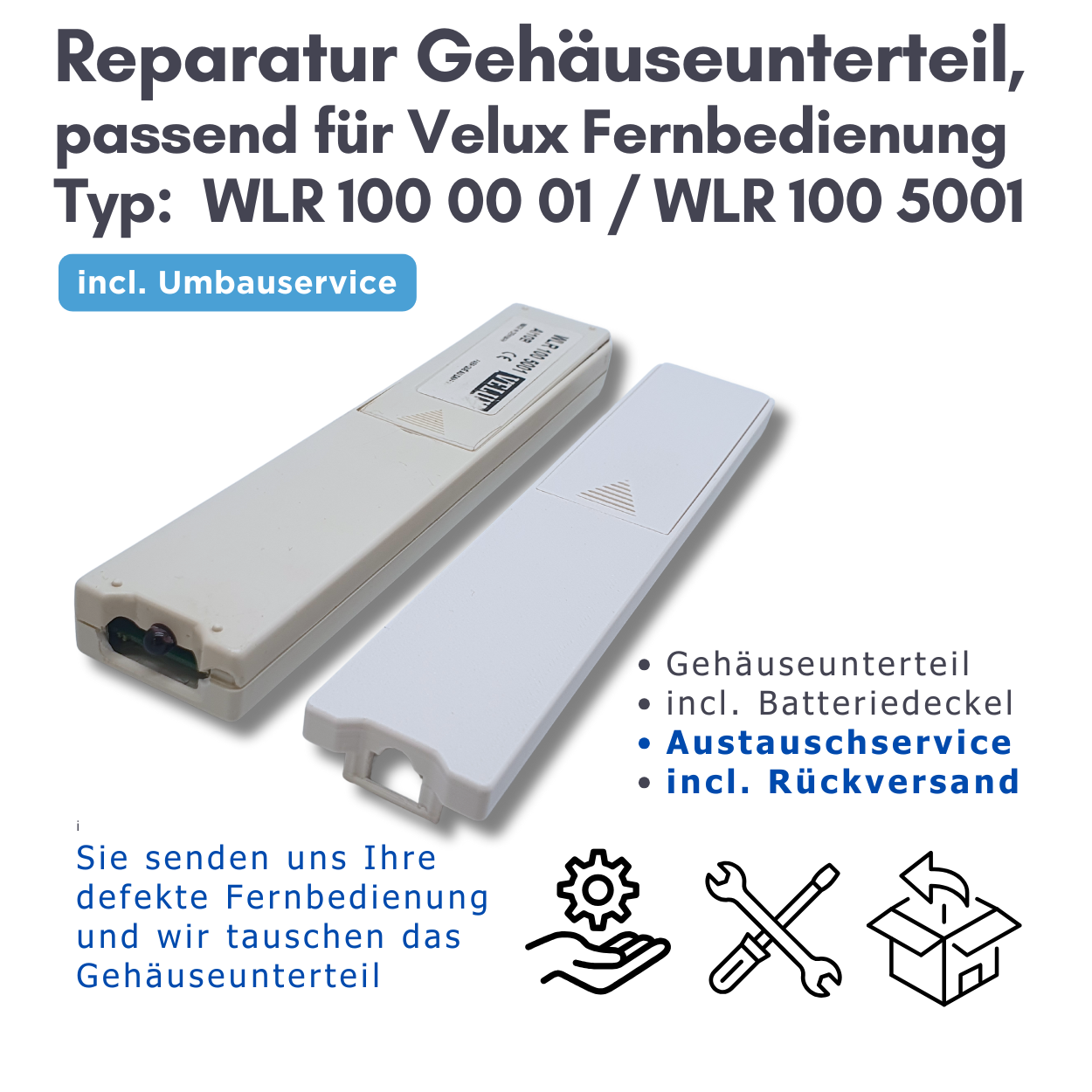 Reparatur Gehäuse, passend für Velux Fernbedienung WLR 100 5001 / WLR 100 0001