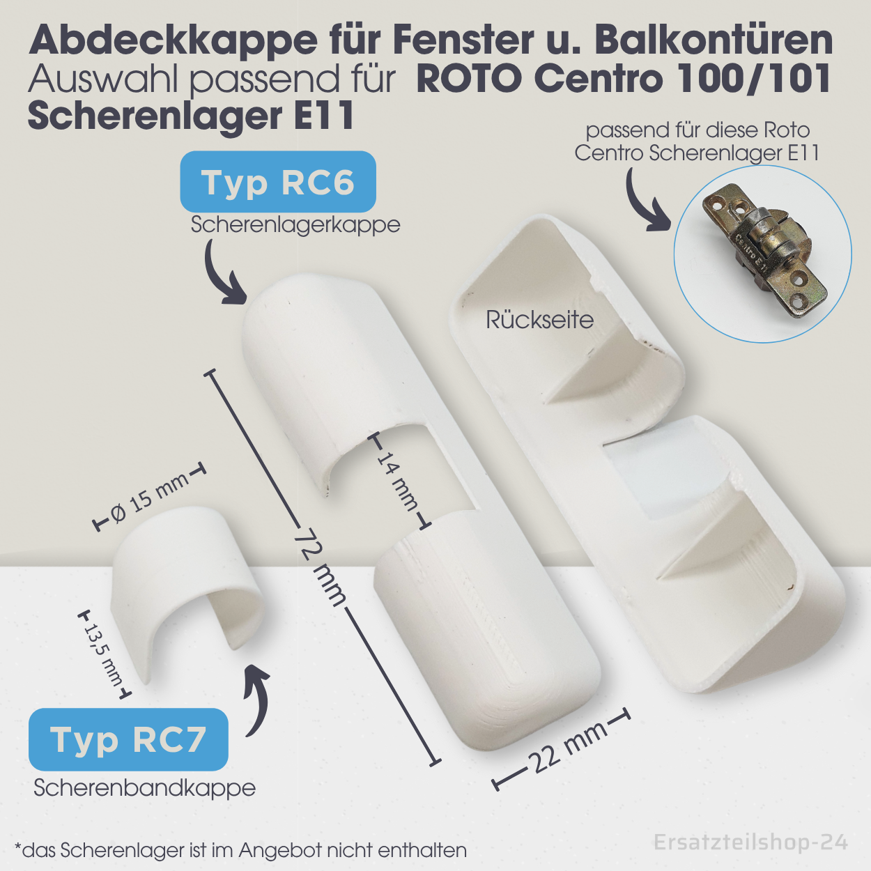 Fenster Abdeckkappen , passend für ROTO Centro 100 Scherenlager E11 Beschlag