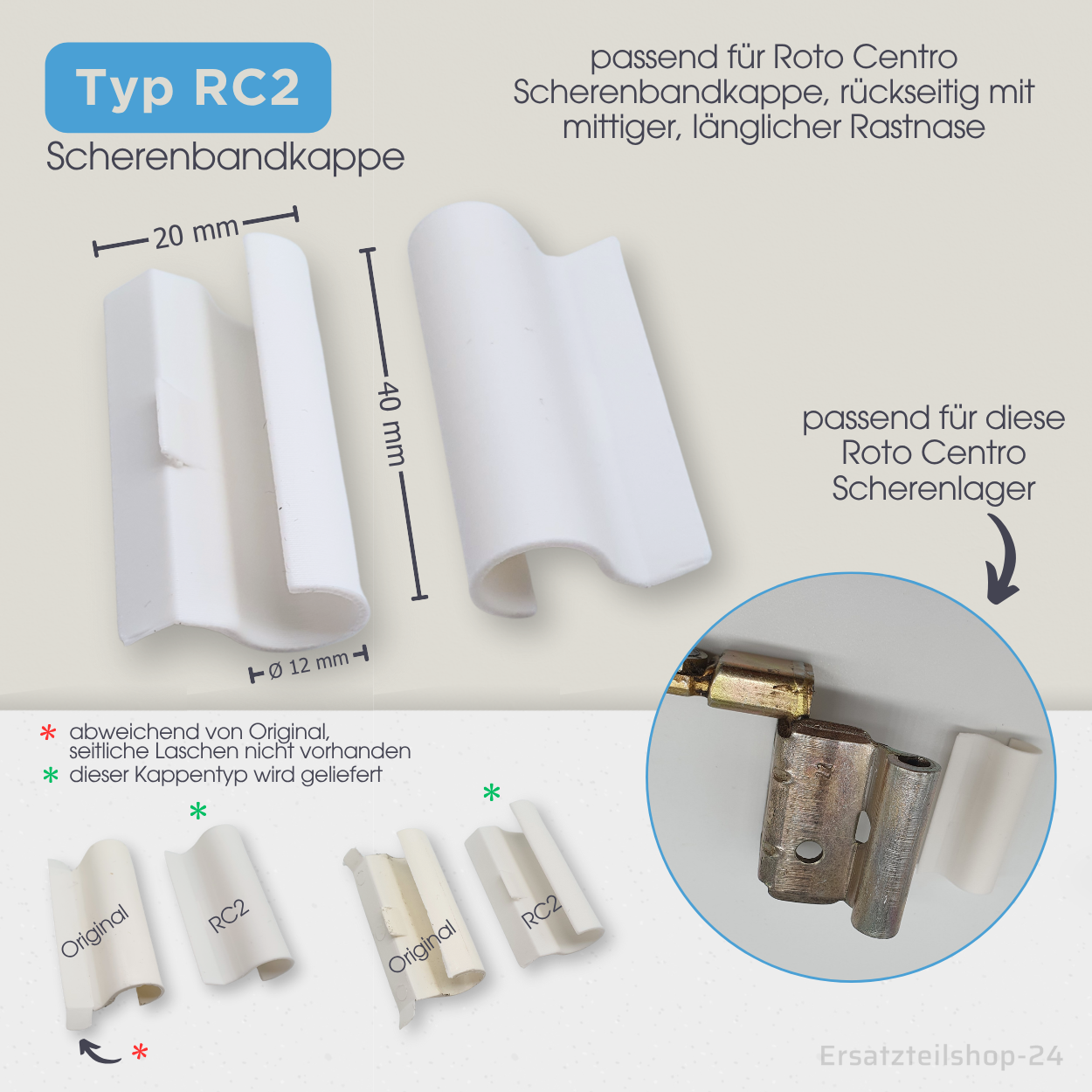 Abdeckkappen, passend für ROTO Centro 100 Fenster Beschlag Scherenlagerkappen
