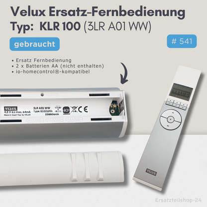 Velux Ersatz Fernbedienung KLR 100, (3LR A01 WW) io-homecontrol®-kompatibel, #541