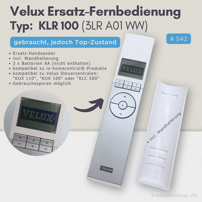 Velux Ersatz Fernbedienung KLR 100 (3LR A01 WW) incl. Wandhalterung, io-homecontrol®, #542