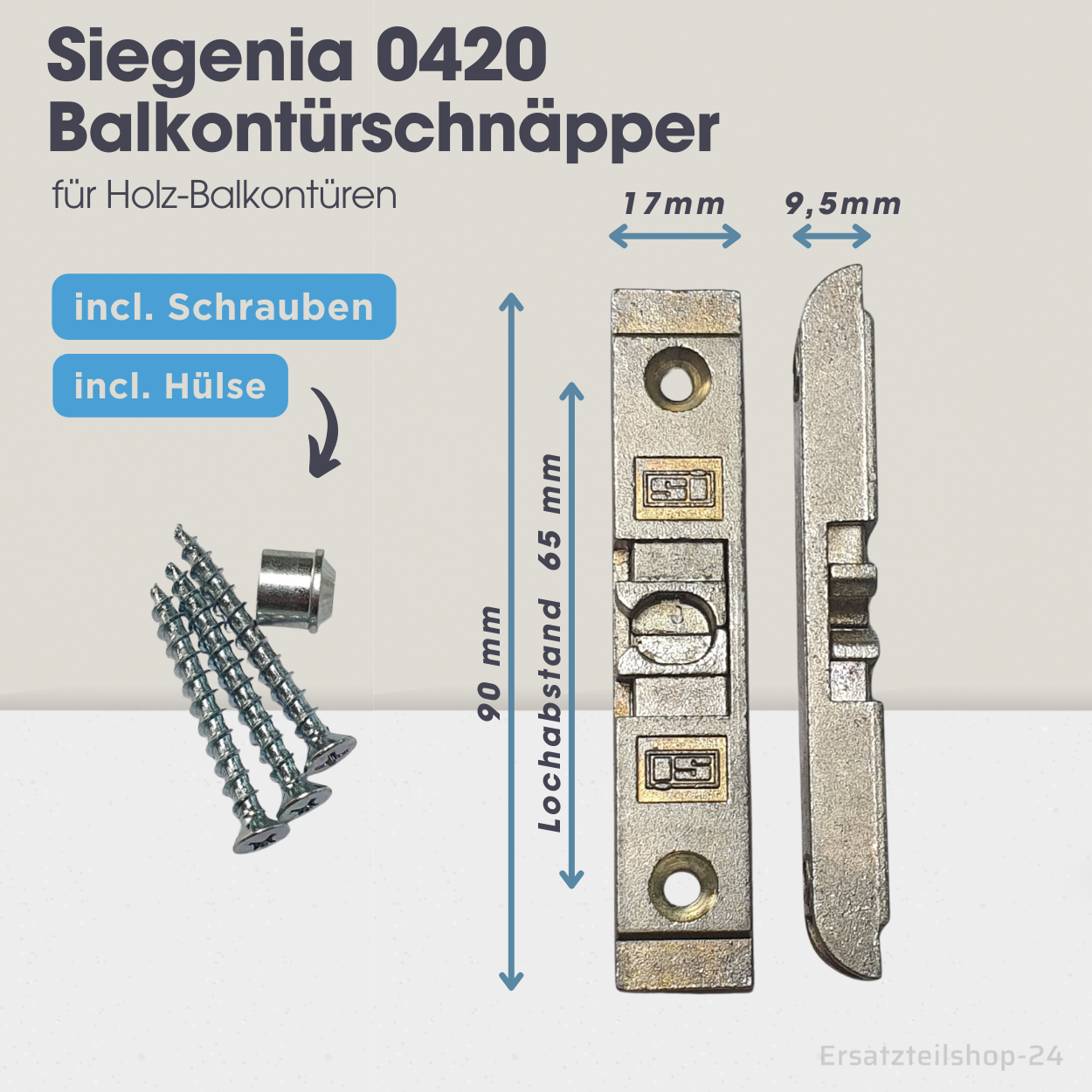 Balkontürschnäpper Siegenia 0420, incl. Schrauben u. Hülse, Schnäpper Ersatzteil für Holz-Türen