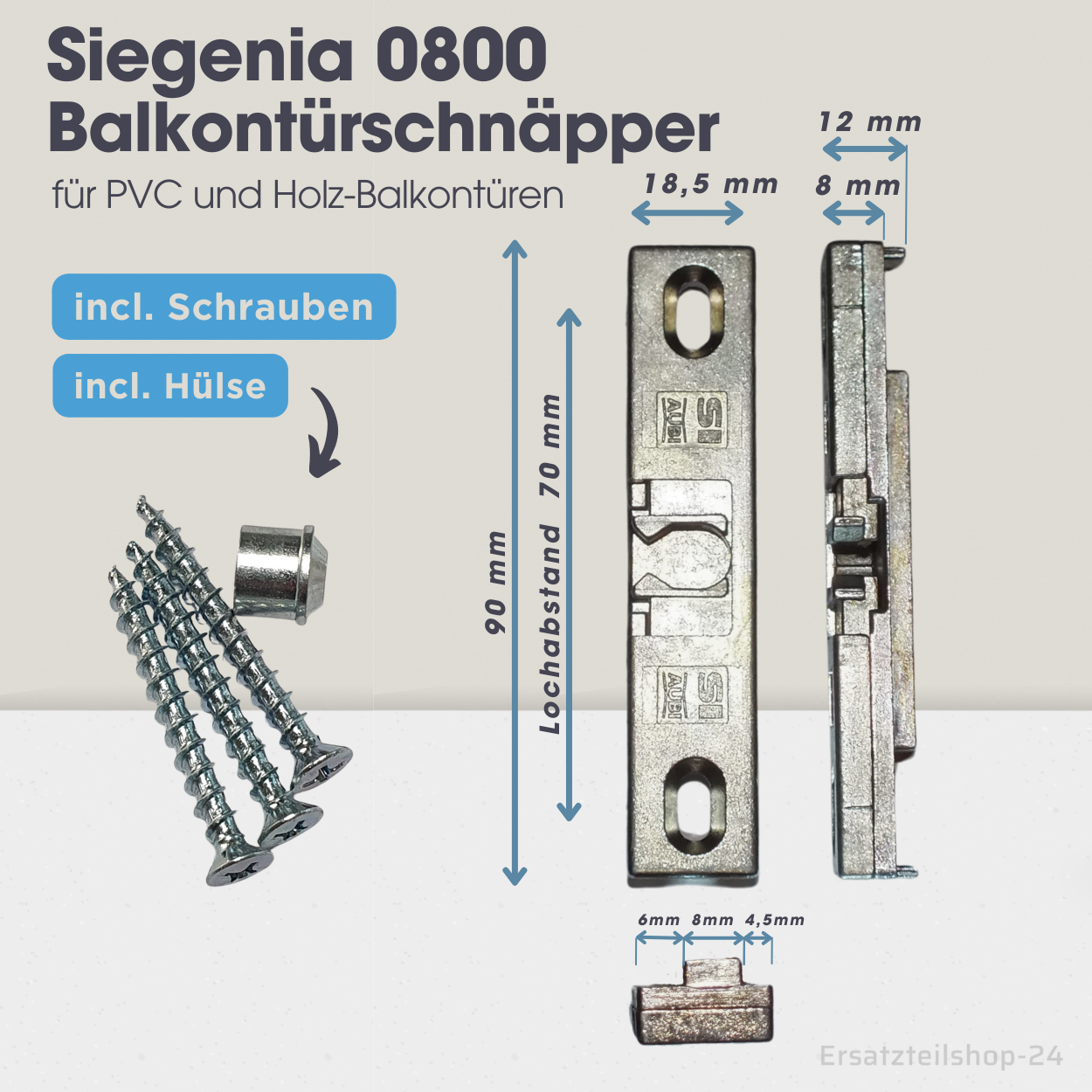 Balkontürschnäpper Siegenia 0800, incl. Schrauben u. Hülse, Schnäpper Ersatzteil