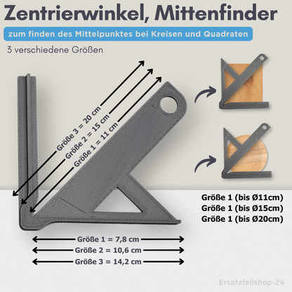 Zentrierwinkel, Mittenfinder für Rundmaterial und Quadrate,  3 Größen Auswahl