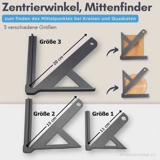 Zentrierwinkel, Mittenfinder für Rundmaterial und Quadrate,  3 Größen Auswahl