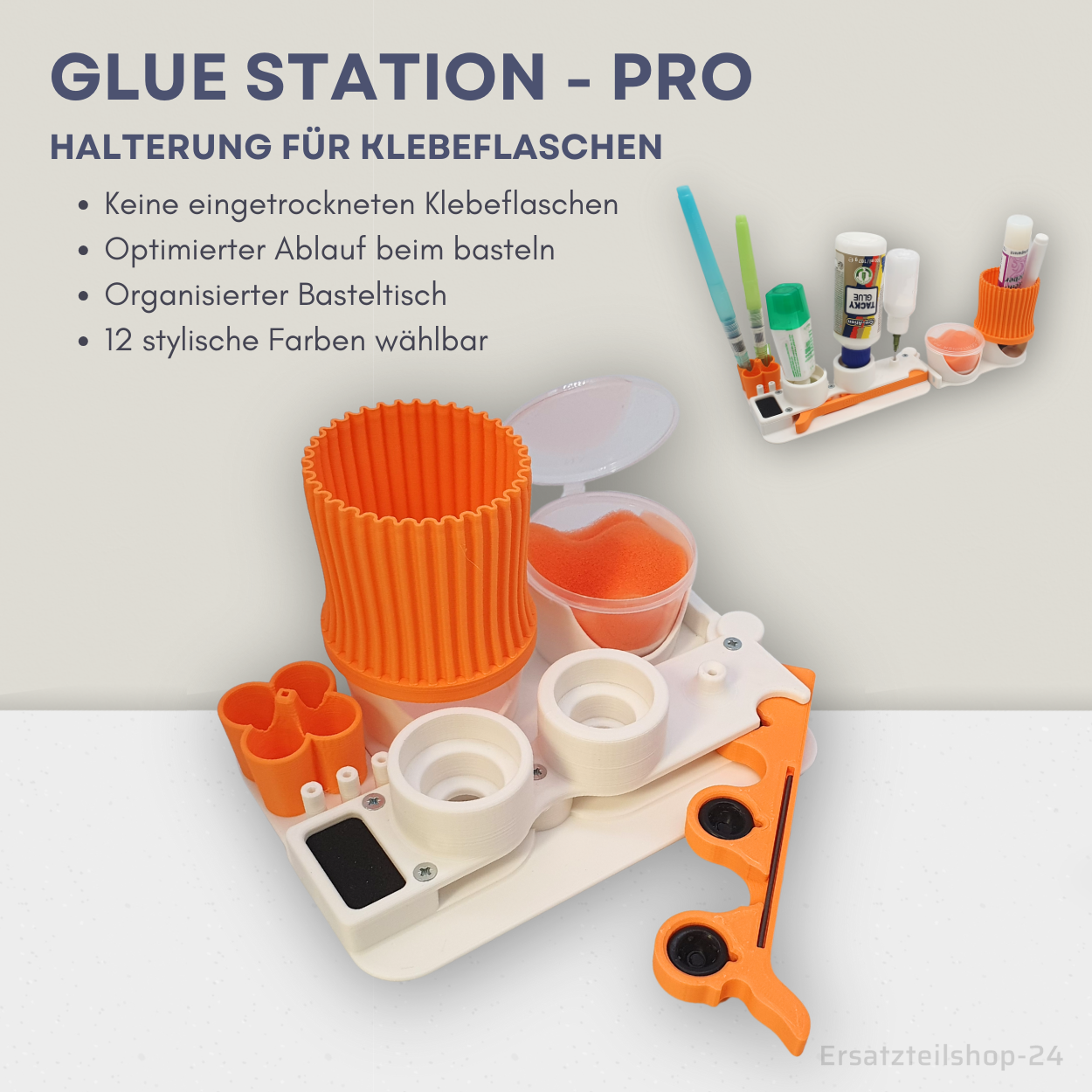 Glue Station - PRO, Halterung für Klebeflaschen u. Bastelkleber, 12 Farben wählbar