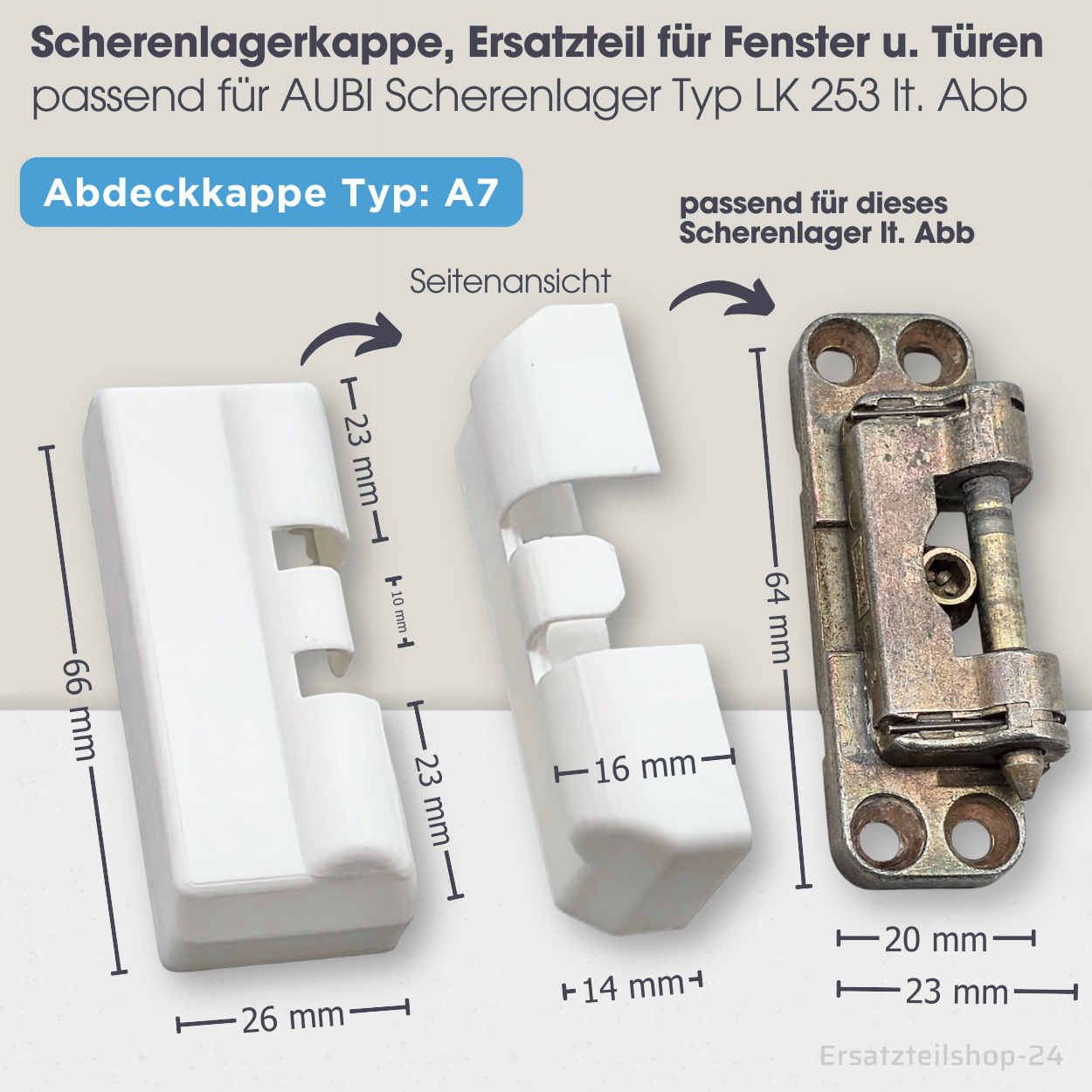 Scherenlagerkappe Abdeckkappen f. Fenster, passend für Aubi Scherenlager  LK 253