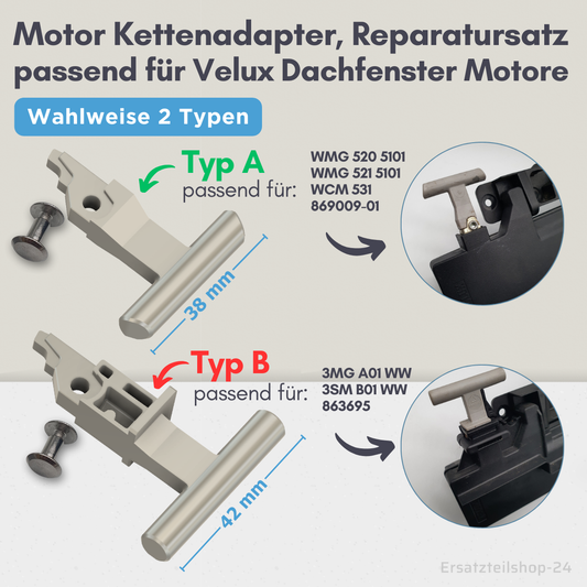 Reparatursatz Kettenanschluss, passend für Velux Dachfenster Motor, Typ wählbar