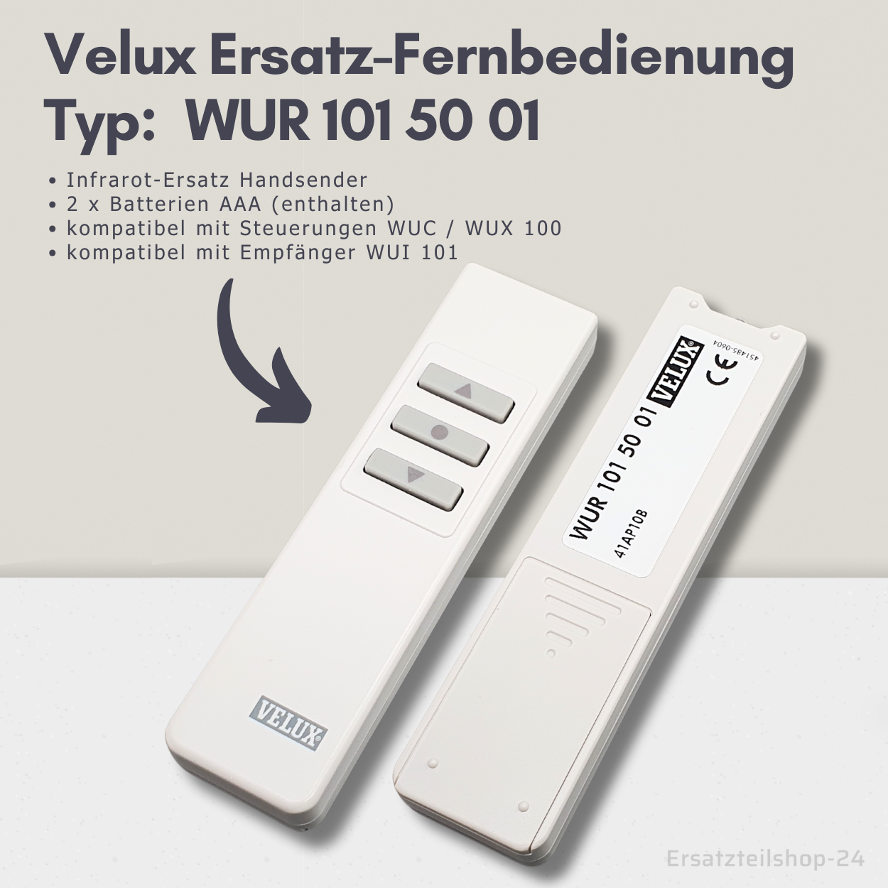 Velux Ersatz-Fernbedienung WUR 101 50 01, Infrarot-Fernbedienung für Dachfenster