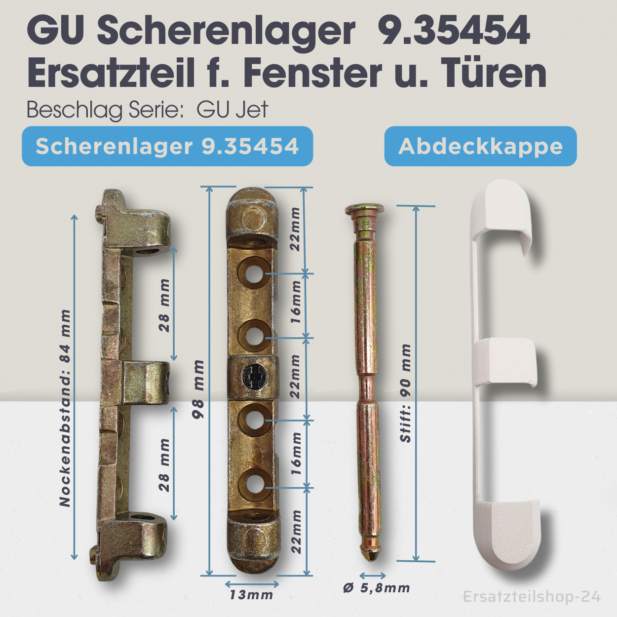 GU Scherenlager 9.35454, opt. mit Abdeckkappe Ersatzteil f. Fenster-Türen Beschlag