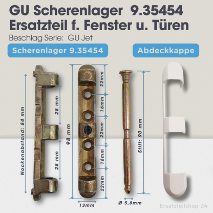 GU Scherenlager 9.35454, opt. mit Abdeckkappe Ersatzteil f. Fenster-Türen Beschlag