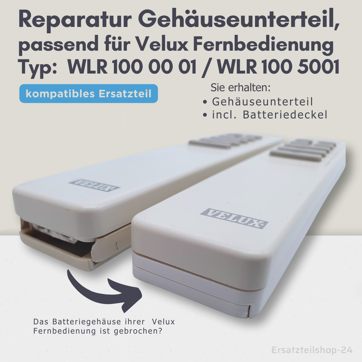 Reparatur Gehäuse, passend für Velux Fernbedienung WLR 100 5001 / WLR 100 0001