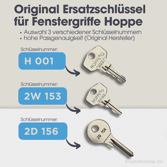 Ersatzschlüssel f. HOPPE Fenstergriffe, H001, 2W153, 2D156