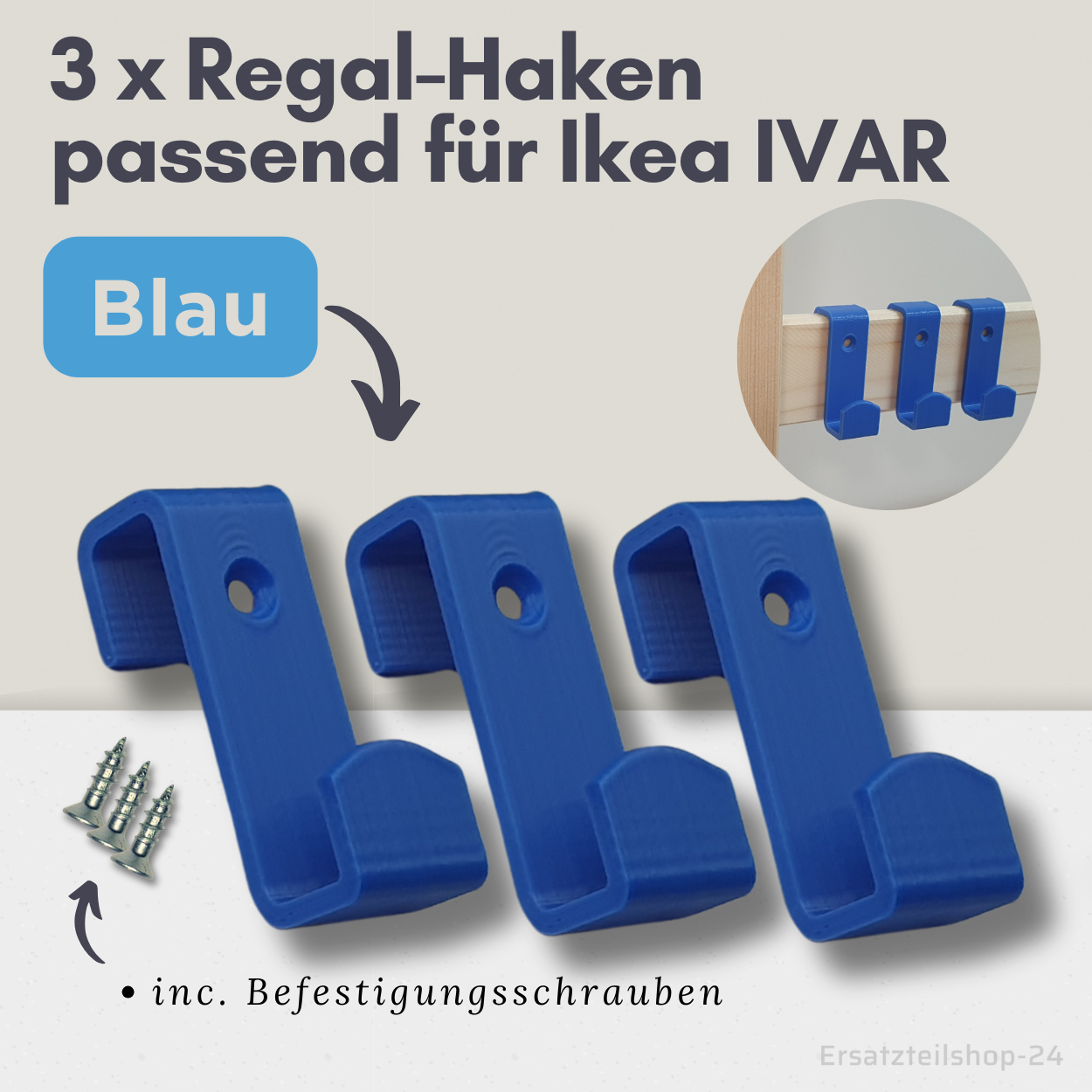 3 Stck. Regalhaken, passend für Regalsystem Ikea IVAR, 4 Farben zur Wahl