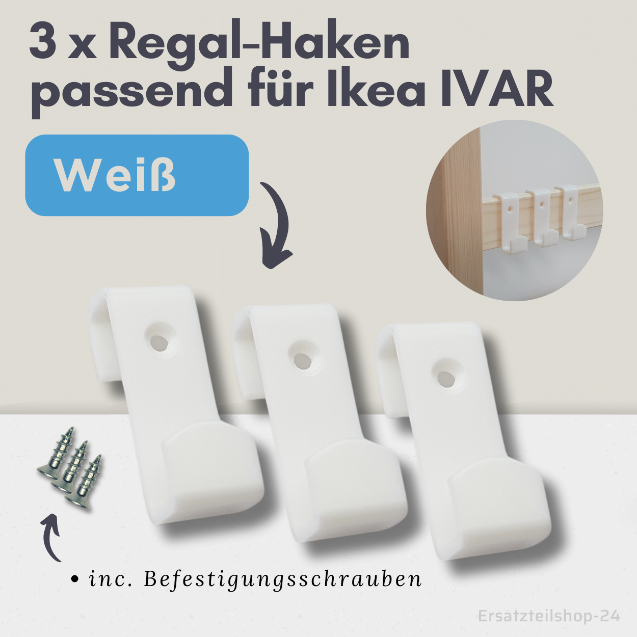 3 Stck. Regalhaken, passend für Regalsystem Ikea IVAR, 4 Farben zur Wahl