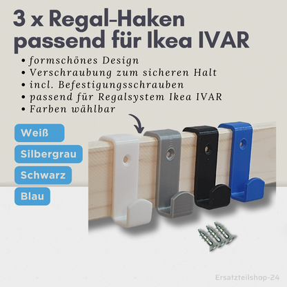 3 Stck. Regalhaken, passend für Regalsystem Ikea IVAR, 4 Farben zur Wahl