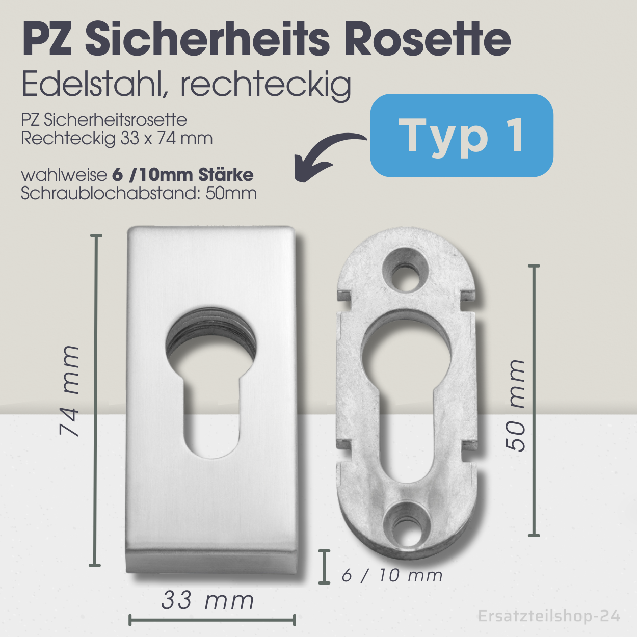 PZ-Edelstahlrosetten eckig oval, Schutzrosetten m. Kernziehschutz für Haustüren