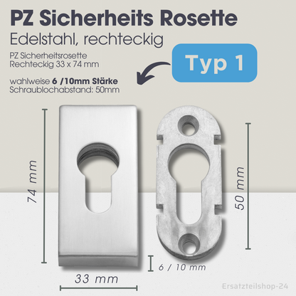 PZ-Edelstahlrosetten eckig oval, Schutzrosetten m. Kernziehschutz für Haustüren