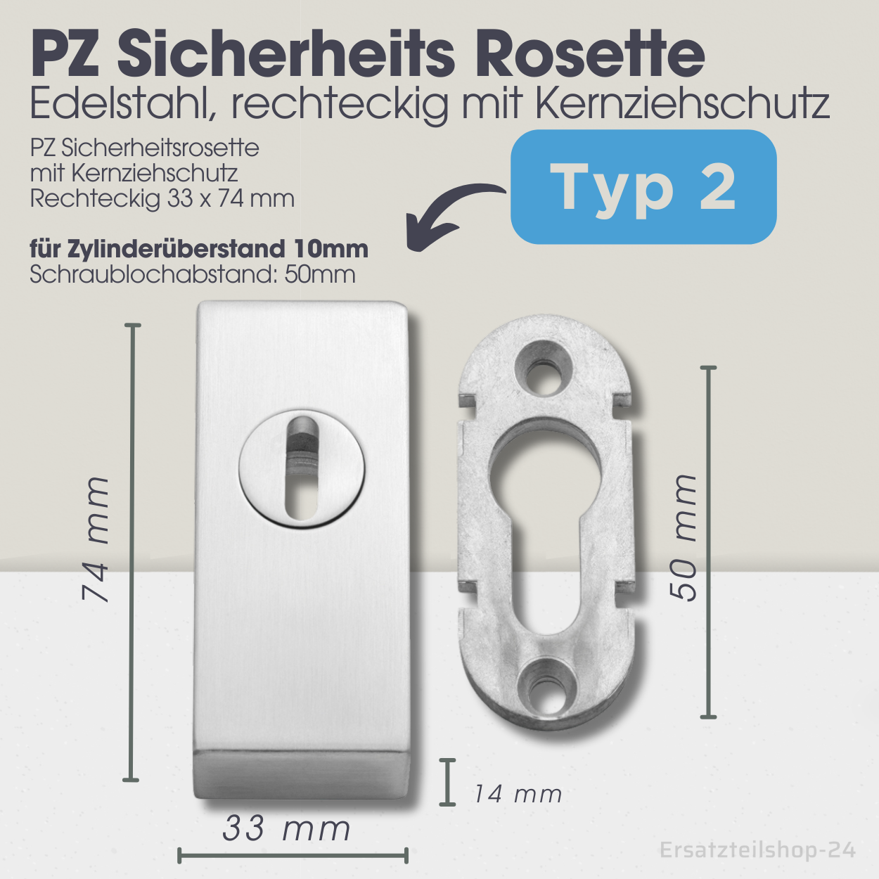 PZ-Edelstahlrosetten eckig oval, Schutzrosetten m. Kernziehschutz für Haustüren