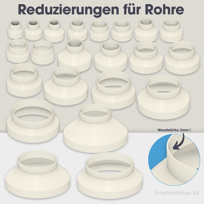 Reduzierstück für Rohre / Lüftungskanäle , große Auswahl von Ø  40 bis 200 mm