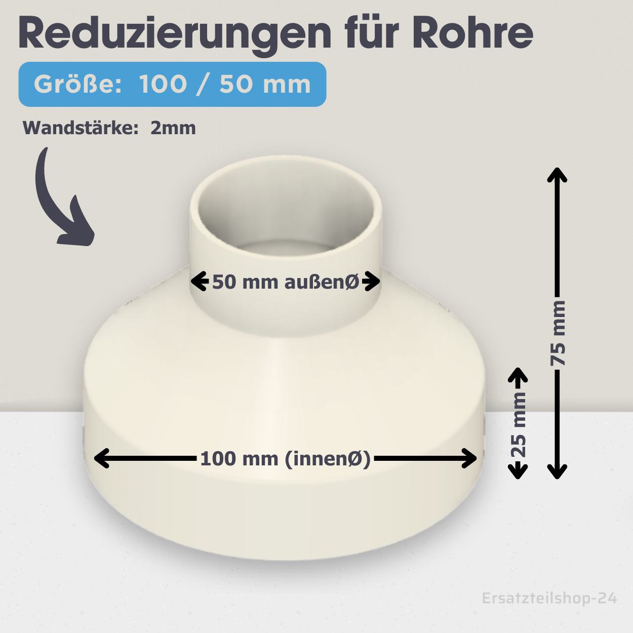 Reduzierstück für Rohre / Lüftungskanäle , große Auswahl von Ø  40 bis 200 mm