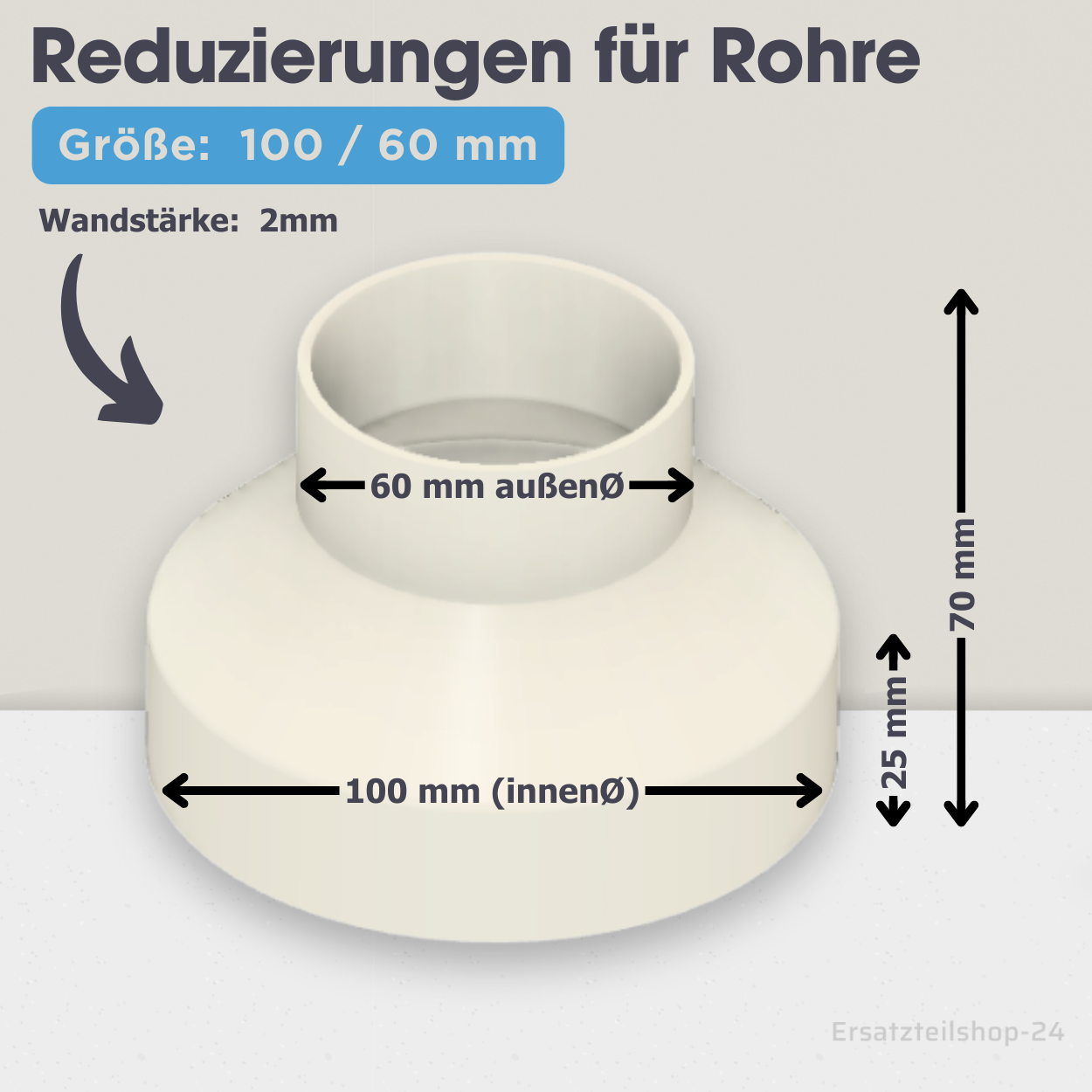 Reduzierstück für Rohre / Lüftungskanäle , große Auswahl von Ø  40 bis 200 mm