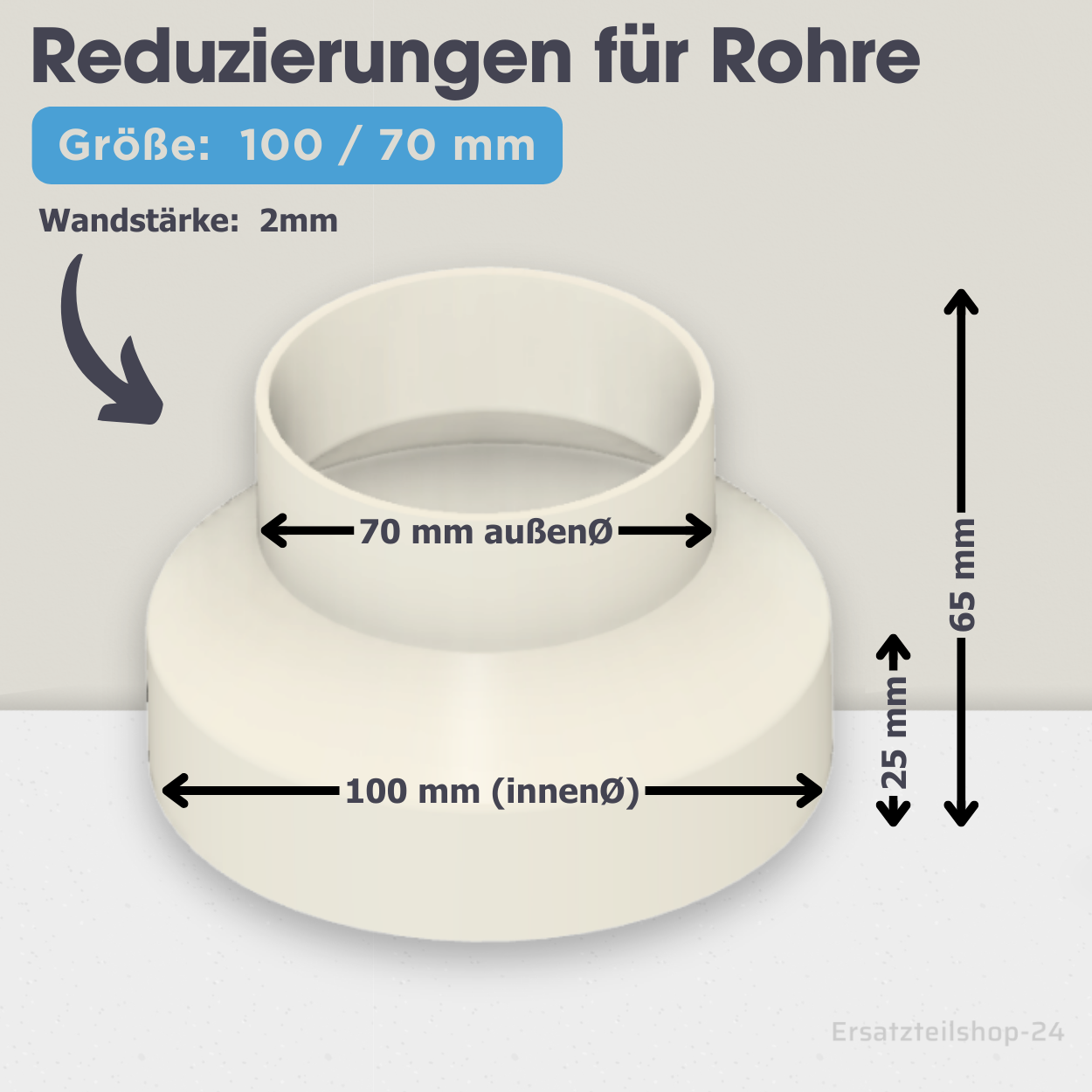 Reduzierstück für Rohre / Lüftungskanäle , große Auswahl von Ø  40 bis 200 mm