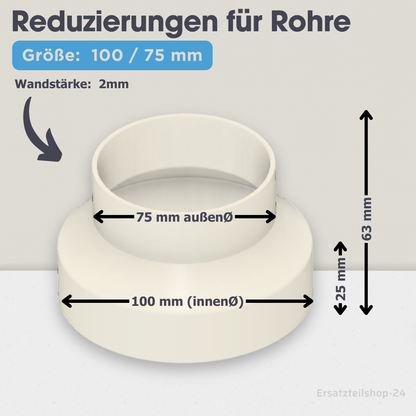 Reduzierstück für Rohre / Lüftungskanäle , große Auswahl von Ø  40 bis 200 mm