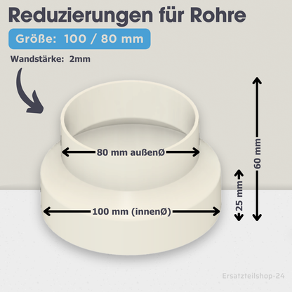 Reduzierstück für Rohre / Lüftungskanäle , große Auswahl von Ø  40 bis 200 mm