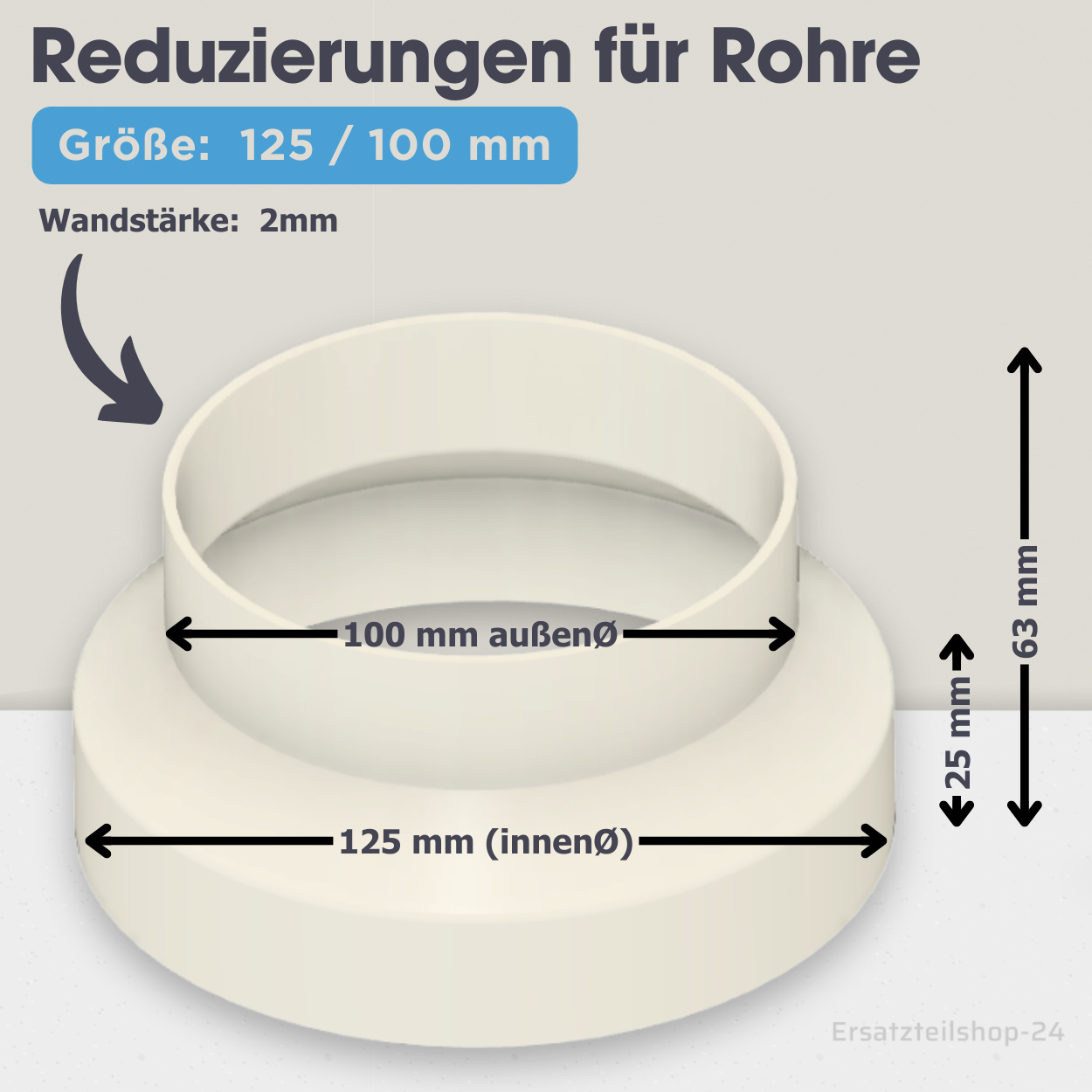 Reduzierstück für Rohre / Lüftungskanäle , große Auswahl von Ø  40 bis 200 mm