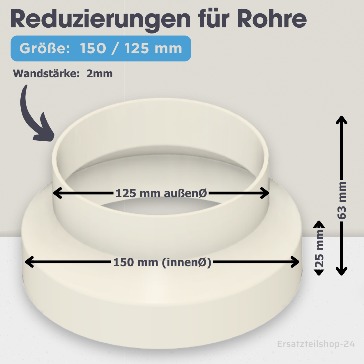 Reduzierstück für Rohre / Lüftungskanäle , große Auswahl von Ø  40 bis 200 mm