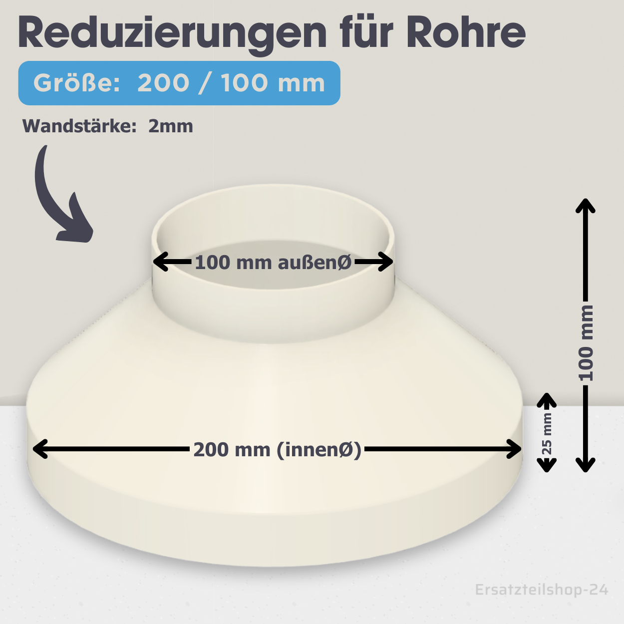 Reduzierstück für Rohre / Lüftungskanäle , große Auswahl von Ø  40 bis 200 mm