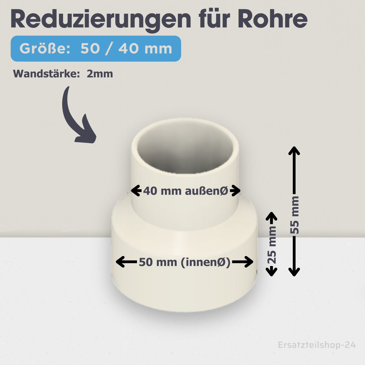 Reduzierstück für Rohre / Lüftungskanäle , große Auswahl von Ø  40 bis 200 mm