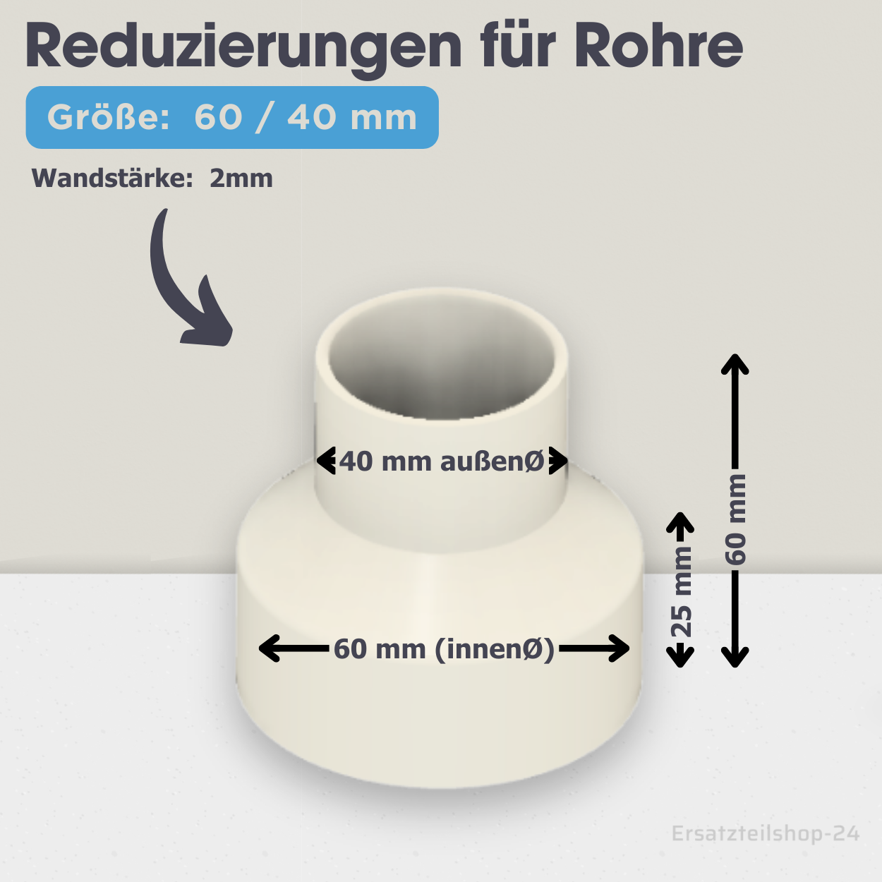 Reduzierstück für Rohre / Lüftungskanäle , große Auswahl von Ø  40 bis 200 mm