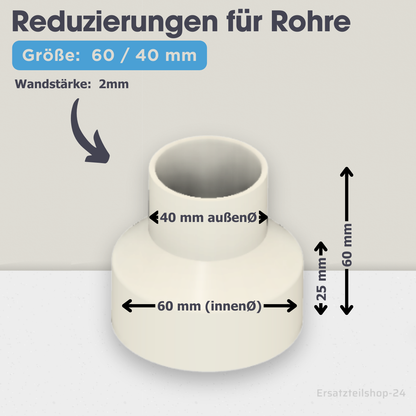 Reduzierstück für Rohre / Lüftungskanäle , große Auswahl von Ø  40 bis 200 mm