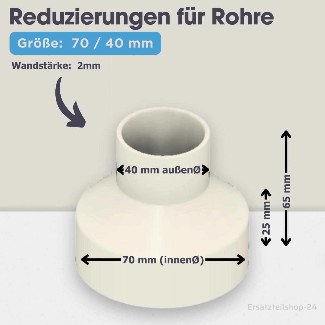 Reduzierstück für Rohre / Lüftungskanäle , große Auswahl von Ø  40 bis 200 mm