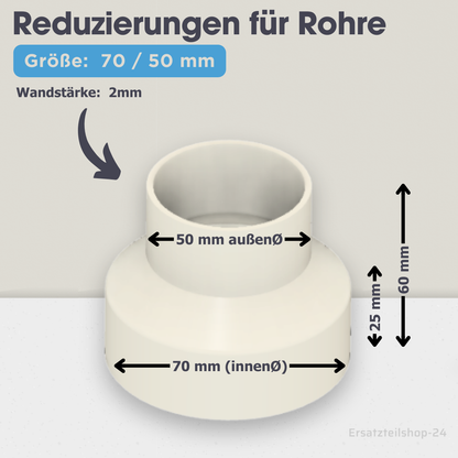 Reduzierstück für Rohre / Lüftungskanäle , große Auswahl von Ø  40 bis 200 mm