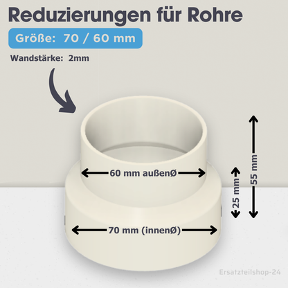 Reduzierstück für Rohre / Lüftungskanäle , große Auswahl von Ø  40 bis 200 mm