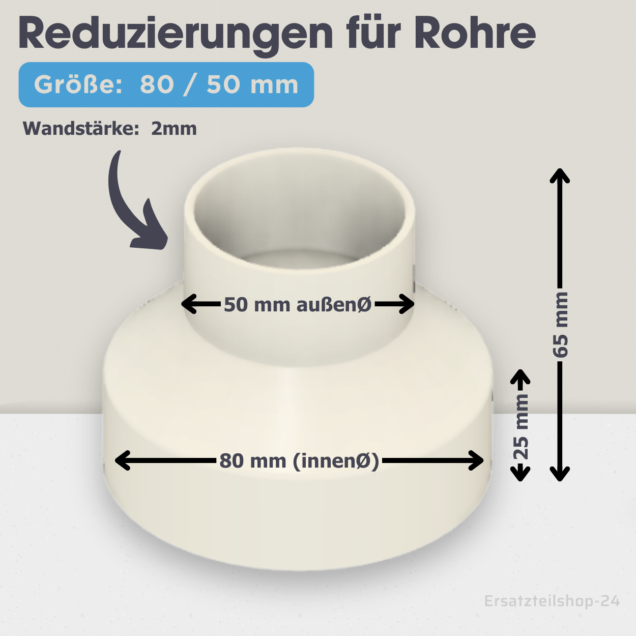 Reduzierstück für Rohre / Lüftungskanäle , große Auswahl von Ø  40 bis 200 mm