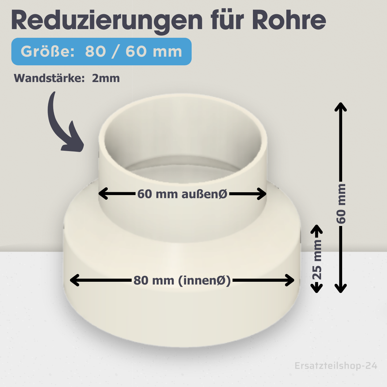 Reduzierstück für Rohre / Lüftungskanäle , große Auswahl von Ø  40 bis 200 mm