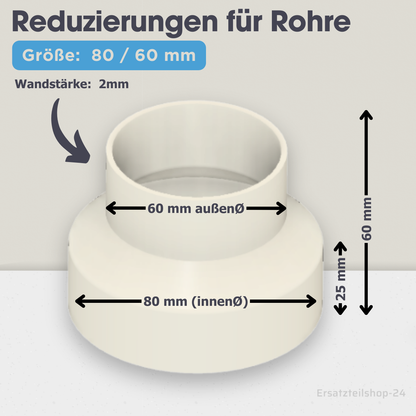 Reduzierstück für Rohre / Lüftungskanäle , große Auswahl von Ø  40 bis 200 mm