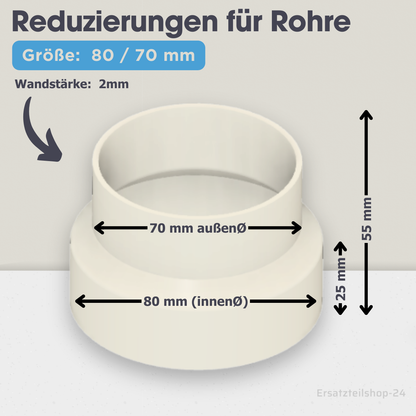 Reduzierstück für Rohre / Lüftungskanäle , große Auswahl von Ø  40 bis 200 mm