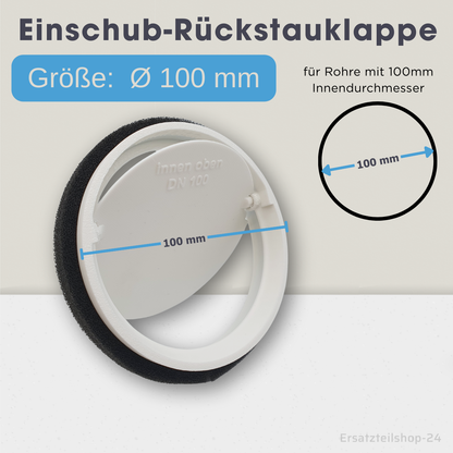 Einschub-Rückstauklappe incl. Dichtband, für Lüftungsrohre Ø 100, 125, 150 mm
